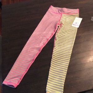 NWT neon pink and lime striped leggings size YL 12